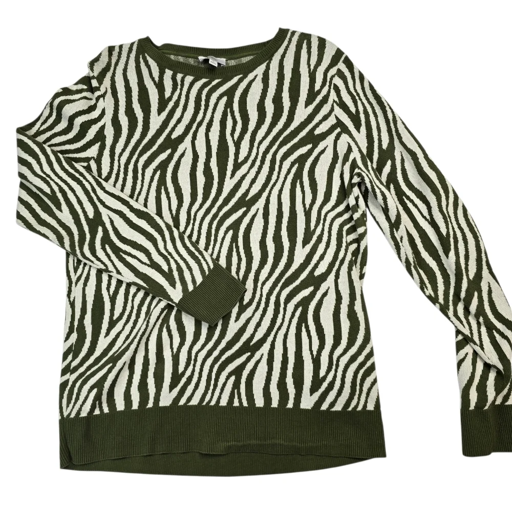 Green and white zebra print sweater